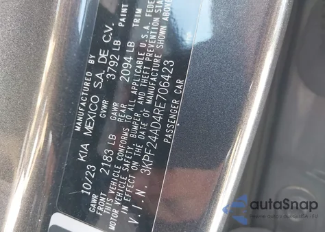 2024 Kia Forte Lxs from USA, damaged, VIN 3KPF24AD4RE706423